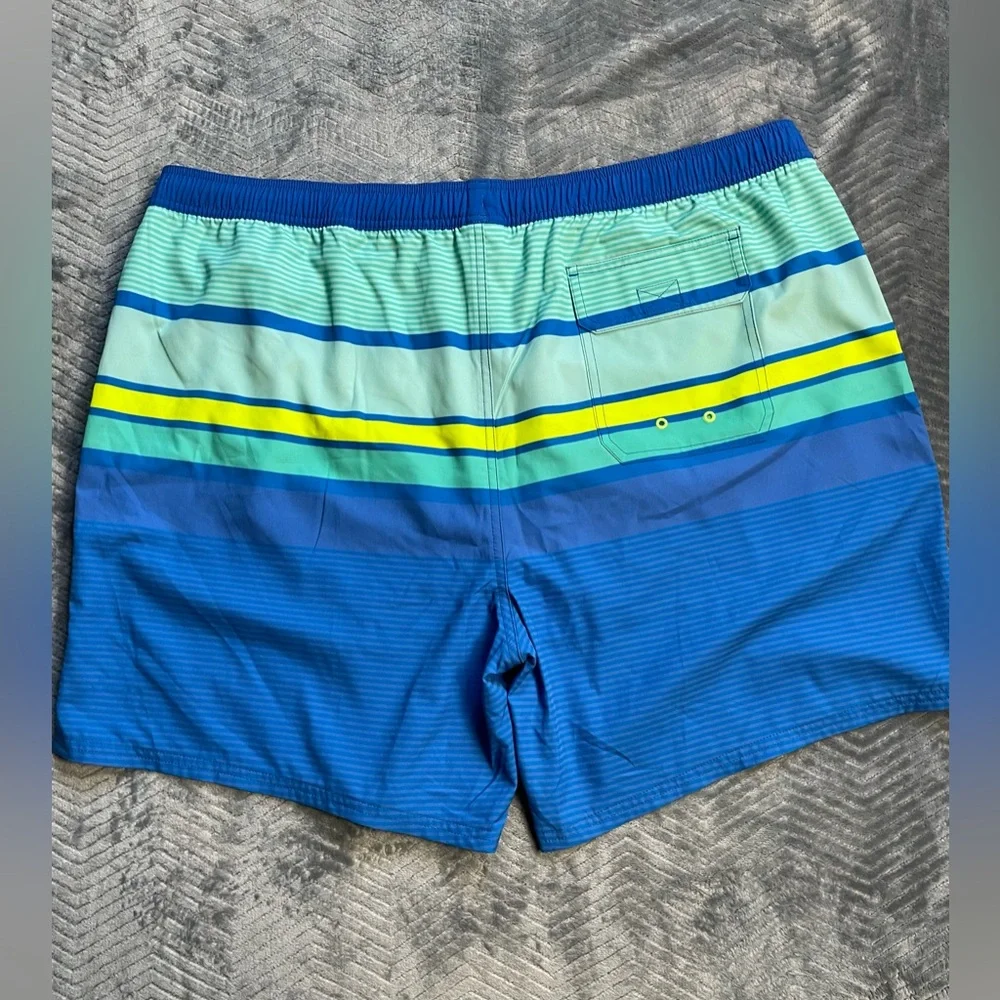Vineyard Vines Printed Stripe Chappy Swim Trunks Blue Green Yellow 2XL